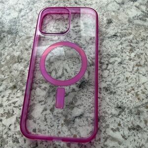 iPhone 16 Pro Max. OtterBox Clear and Pink Phone Case